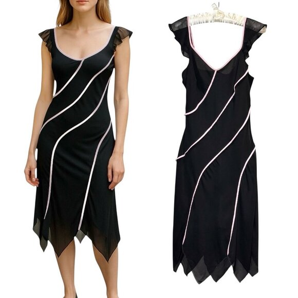 VTG Y2K Asymmetrical Midi Dress Sz.S Black Chiffon Whimsigoth Dark Fairy Event - Picture 1 of 14